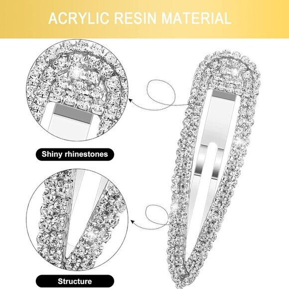16Pcs Rhinestone Water Drop Crystal Snap Hair Clips for Girls Women main image 6
